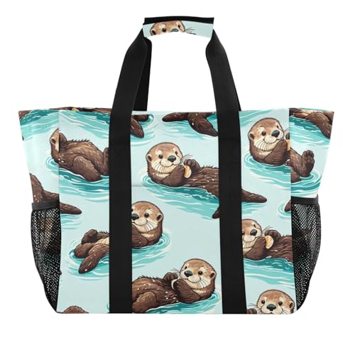 Cute Sea Otters Large Beach Bag Waterproof Beach Tote Bags for Women Travel Gym Pool - Main Image