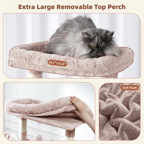 Image of Gitelsnour Cat Tree, 63'' Cat Tower for Large Cats, Big Hammock GCT020MU | Cat Condo, Cat Scratching Posts for Indoor Adult Cats, 4 Platforms( 2 Big 2 Small), 2 Baskets, Sisal Rope, 4 Toys, Mushroom