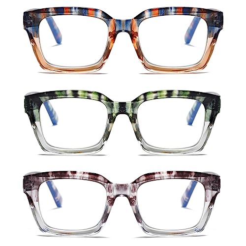 Hubeye 3 Pairs Retro Oversized Large Frame Reading Glasses for Women Men Square Fashion Oprah Style Blue Light Blocking Computer Reader with Glasses Cloth Cover +2.5