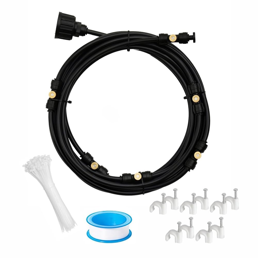 Sprühnebel Kühlung Set, Terrasse Garten Nebelsystem, EU-Standard 25M | Outdoor einsatz, feiner wassernebel, hitzereduzierung, pavillon, gewächshaus, sonnenschirm, einfache montage