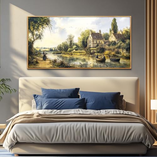 ERQINHUA Large Canvas Wall Art For Living Room Restaurant Wall Decor For Bedroom Office Mural Vintage Watercolour Countryside Scenery Wall Picture Printing Artwork Home Decor Wood Framed 30x60 In