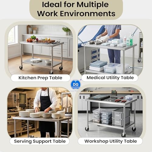 Image of Stainless Steel (SS Table, 32 x 23 x 31.5 (1 Under Shelf + Wheels))