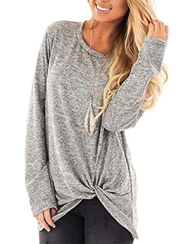 Famulily Women s Loose Long Tunic Shirts Soft Comfy Knit Side Twist Knot Tops Grey XL