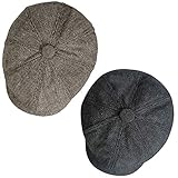 2 Pack Newsboy Hats for Men Classic 8 Panel Wool Blend Gatsby Ivy Hat, B-Khaki/Dark Grey