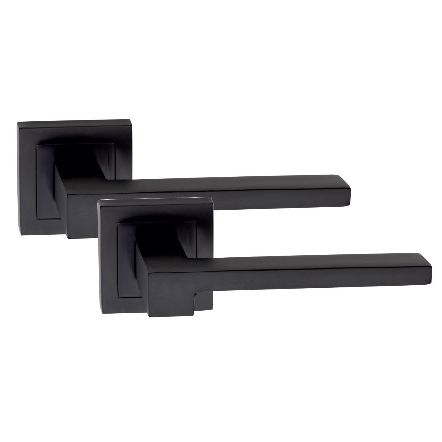1 Pair Zeta Design Matt Black Lever Latch Square Rose Door Handle
