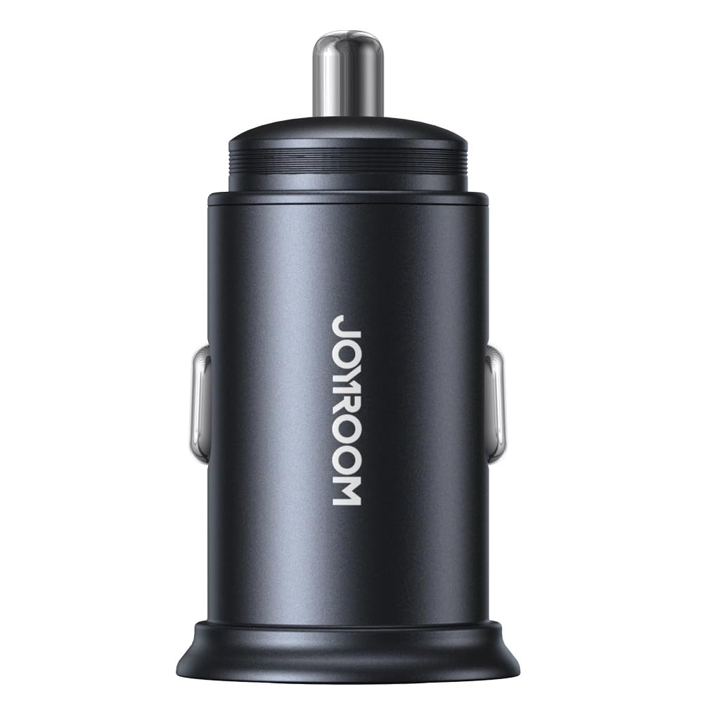 Joyroom Caricabatteria da auto Mini Caricatore rapido USB-C e USB-A 60W con indicatore LED Nero