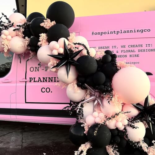 Image of 152Pcs Black and Pink Balloons Garland Arch Kit - 18 12 10 5 inch Different Size Pink Black Balloons for Birthday Anniversary Bachelorette Bridal Shower Baby Shower Prom Party Decorations