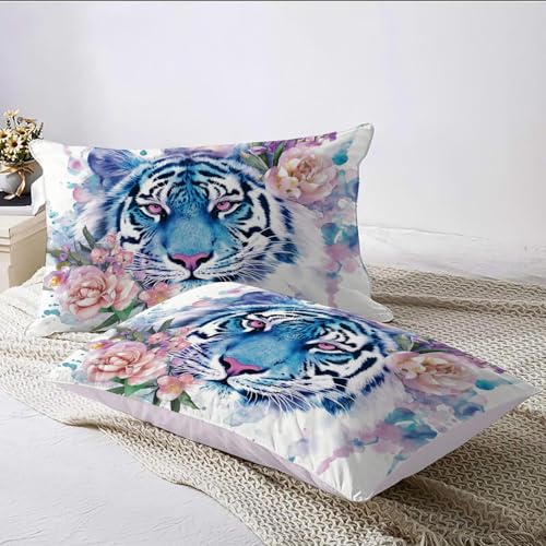 Parure de lit 220x240 tigre fleurs avec fermeture éclair