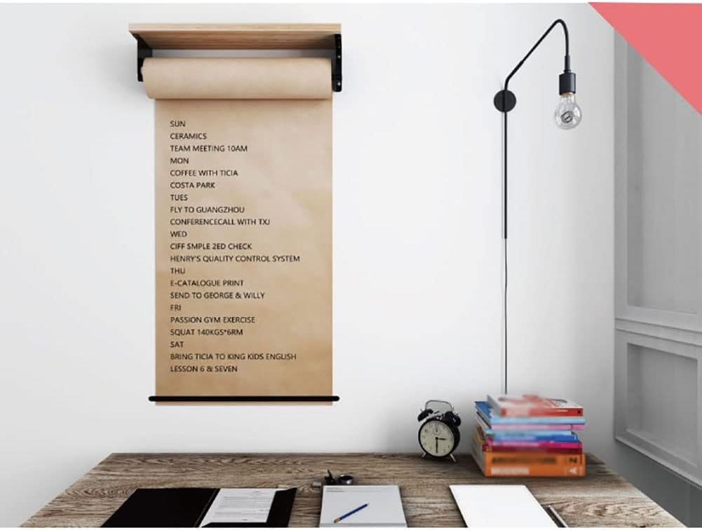 Espositore per Rotoli di Carta Kraft per Adulti/Bambini con ripiano in Legno e Dispenser per Post-it a Parete con taglierino(100 cm/39,4 Pollici di Larghezza)