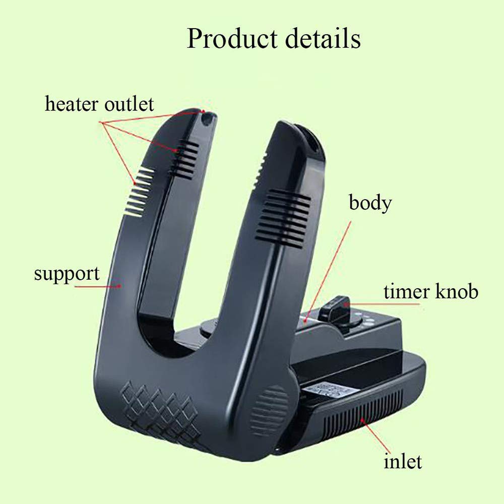 Secador de esterilización de zapatos, Secador de zapatos con función de temporizador, Máquina plegable para secado y desodorización de zapatos, Tiempo plegable y controlable, Negro