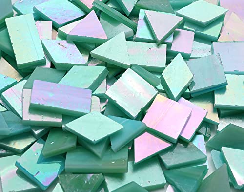 Lanyani Iridescent Glass Mosaic Tiles Supplies 200 Pieces Iridized Stained Glass Tile Pieces for Mosaic Craft 4 Shapes Mixed,Mint Green by Lanyani - Used condition - Image 3