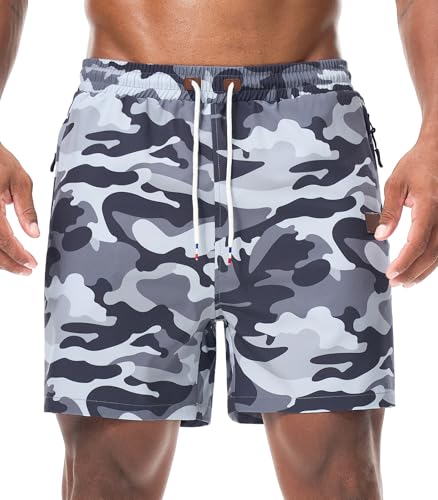 Surenow Mens Athletic Shorts Running Gym Shorts Casual Drawstring Elastic Shorts Stretch Summer Shorts with Zipper Pockets