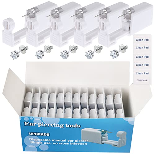 Ear Piercing Gun Kit - Judero 72Pcs Disposable Ear Piercing Kit Including 24Pcs Self Ear Piercing Gun with 24Pcs Built-in Earrings Stud and 24Pcs Clean Tools for Ear Cartilage Piercing Kit