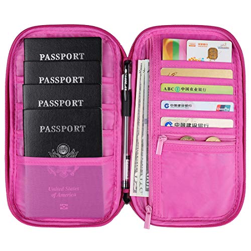 Image of VanFn RFID Travel Passport Wallet, Family Passport Holder, Trip Document Organizer P.Travel Series (Rose Red)