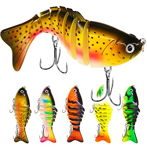 Hxeredue YuanKanJu Mister Jigging, 5Pcs Bass Fishing Lures,Trout Segmented Multi Jointed Swimbaits, Slow Sinking Swimming Lures, Freshwater Saltwater Bass Fishing Lures Kit