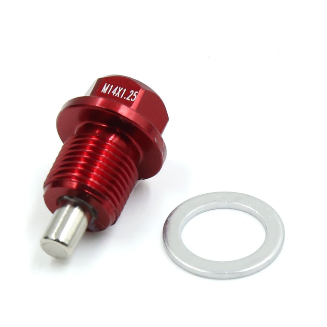 sourcing map M14 X 1.25 Tornillo Magnéctico para Drenaje de Carter de Aceite con Arandela para Motor de Coche Aluminio Rojo