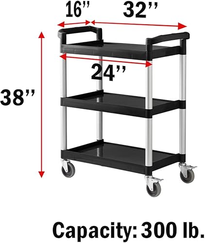 Miniatura 8 de Carrito utilitario de 2 niveles  Carrito de plástico con ruedas (20 pulgadas de profundidad x 42 pulgadas de ancho, negro)