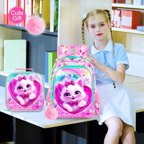 Image of 16 inch Backpack for Girls Boys 4-8, 3Pcs Kids Bookbag Set with Lunch Box, School Bag for Preschool Kindergarten