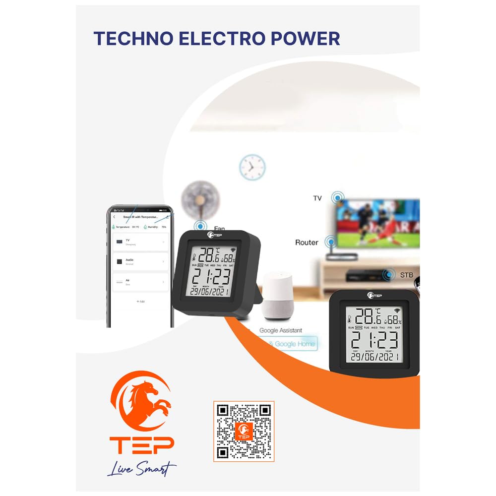 TEP SMART LIFE - SMART REMOTE T&H SENSOR + IR CONTROL - LCD - 65X65X17MM - BLACK (Alexa support) - iOS & Android App - Image 2 thumbnail