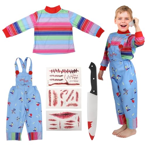6Pcs Kids Doll Killer Costume, Chucky Blue Jumpsuit...