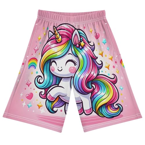 ALAZA boy Shorts Cute Cartoon Rainbow Unicorn Youth Athletic Shorts for Boys and Girls Size 11-12 Years