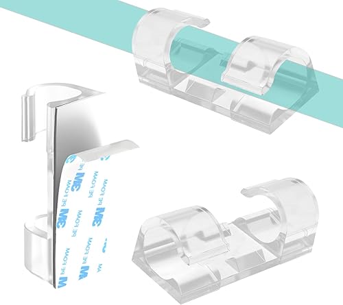 60 clips transparentes para cables con adhesivo 3M, soportes para cables debajo del escritorio, gestión de cables para pared, automóvil, Ethernet,
