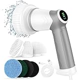 電動スピンスクラバー コードレス電動クリーニングブラシ LEDディスプレイ付き シャワークリーニングブラシ 交換可能なブラシヘッド付き パワースクラバー バスルーム キッチン タイル 浴槽の床の掃除用