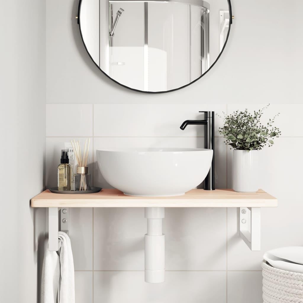 Piano per lavabo in legno di rovere massiccio con supporto in acciaio, 80 x 40 x 2,5 cm, salvaspazio, montaggio a parete, stabile, per WC degli ospiti