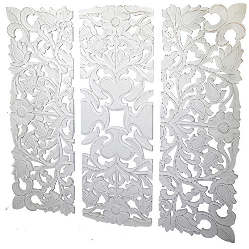 Retablo/Mural de Madera Tallada, para Decoración de Pared, Color Blanco. Diseño Mandala, Estilo Vintage. Set de 3 - Hogar y Más