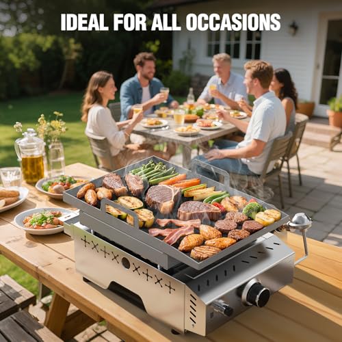 Image of COWSAR Portable Gas Grill 8000 BTU 304 Stainless Steel Propane BBQ Griddle