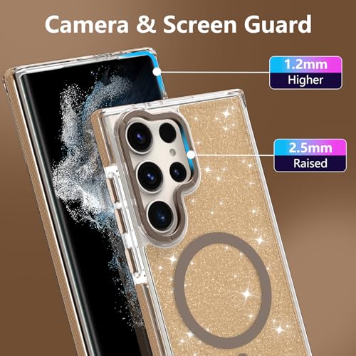 Image of Magnetic Case for Samsung Galaxy S22 Ultra [Compatible with Magsafe] [Bling Glitter Fluorescent Design] [1 Screen Protector] Slim Translucent Matte Case for Galaxy S22 Ultra 6.8 inch, Desert