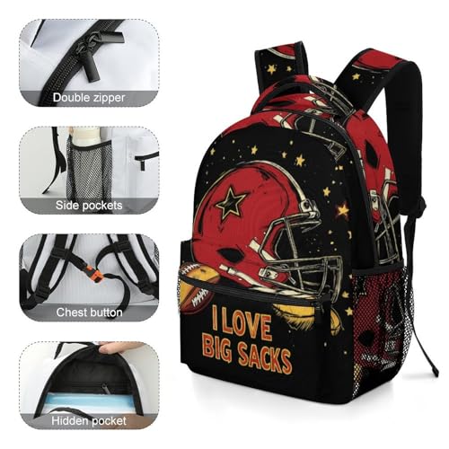 I Love Big Sacks Football Funny Backpack Casual Daypack Lightweight Shoulders Bag for Men Women Cute Print4