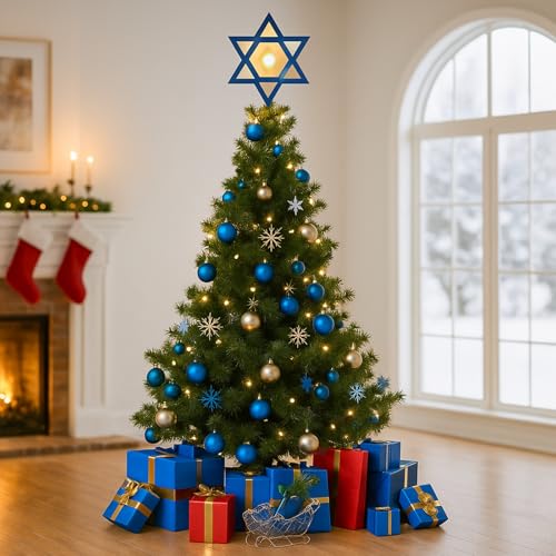 Decoración de Navidad para árbol con estrella de David grande enchufable exterior e interior 5
