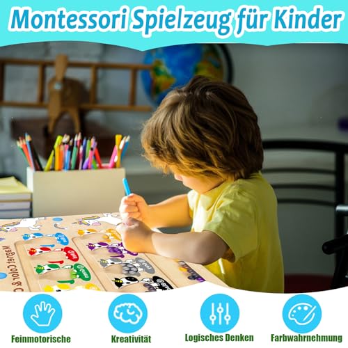 Magnetspiel Labyrinth Holzspielzeug – Einhorn Montessori Spielzeug für Kinder ab 2 3 4 5 Jahre, Motorikspielzeug mit Zahlen und Farben, Lernspielzeug Geschenk für Mädchen und Jungen