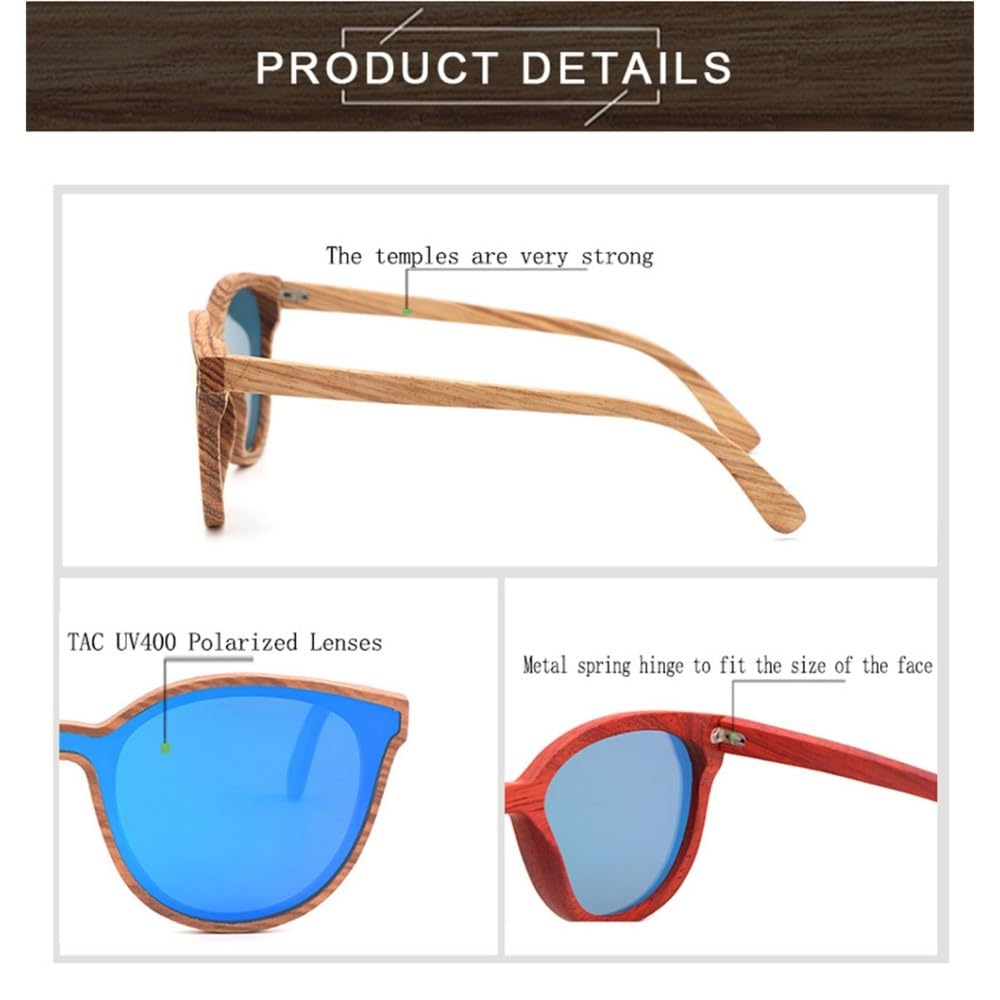 Gafas de sol de madera de bambú para mujer, polarizadas, UV400, para conducir, estilo vintage, para hombre.