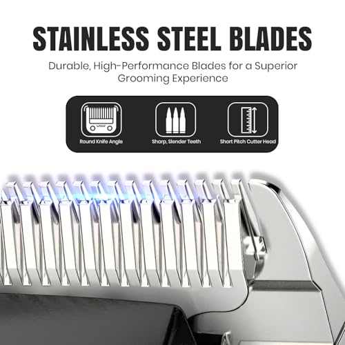 Image of VGR V-013 Professional Salon Quality Hair Clipper - 200 Minutes Runtime, 2000mAh Lithium Battery, Adjustable Taper Lever, 8 Guide Combs, LED Display (Blue)