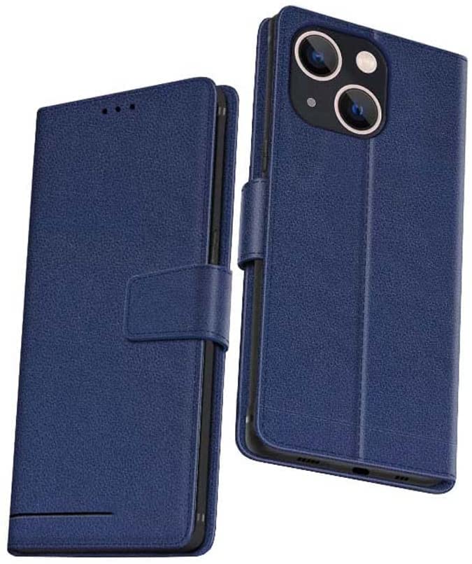 Étui iPhone 13 en cuir véritable KANUZ bleu - Folio haut de gamme élégant