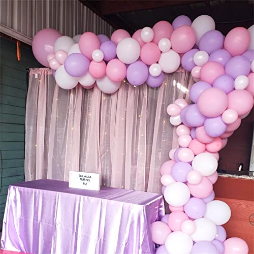Image of Pink and Purple Balloons, 75 Pack Pastel Purple Pink and Matte White Latex Balloons, Pink Purple Macaron Helium Balloons for Girls Birthday Wedding Baby Shower Christening Engagement Party Decorations