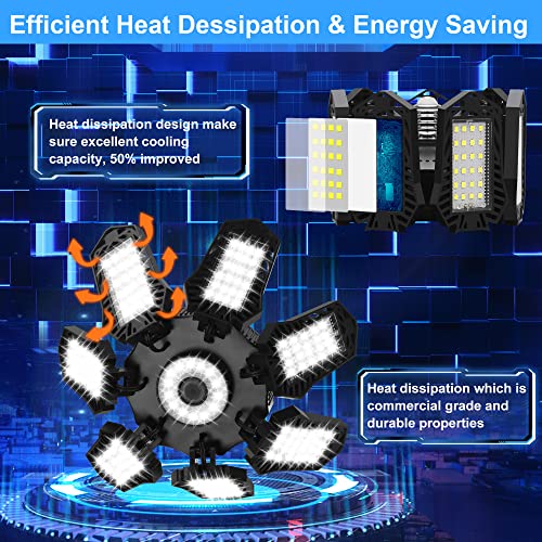 Audles 7+1 160W Led Shop Light Deformable Led Garage Ceiling Light With 7+1 Adjustable Panels Lighting High Bay Light Attic Light 1Pk #TOP3