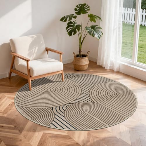 VSIWB Tapis rond 120 cm - Léger - En jute - Antidérapant - Antidérapant - Tapis d'extérieur lavable - Minimaliste - Style bohème - Marron - Pour chambre...