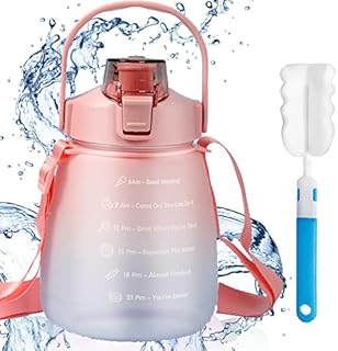 Sakiida 1L Water Bottle with Straw, Sports Drinks Bottle with Time Markings BPA Free Leak Proof, Flip Cap, Portable, Locked (Coral Pink)