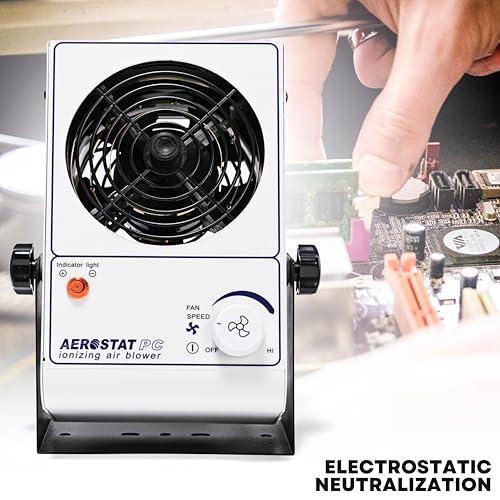 Image of Ionizer Air Blower Fan, 110V /60Hz Small Desktop Anti-Static Ionizing Fan, Commercial Static Eliminator Remover, ESD Ionizer with Pure Copper Ion Needle, 45~110CFM Adjustable
