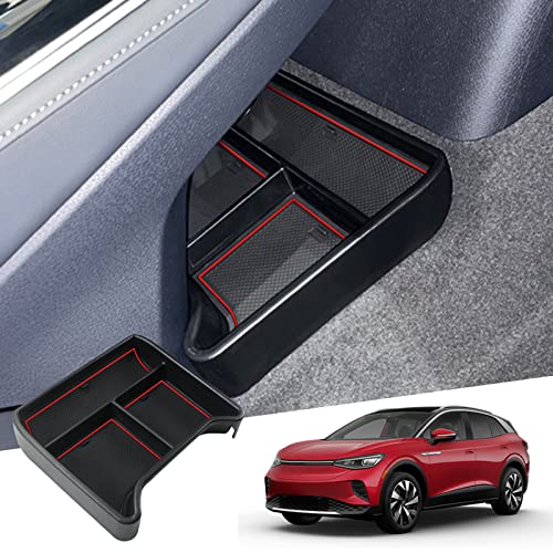 Boîte de rangement de console centrale VW ID.4 robuste avec finitions intérieures rouges sport