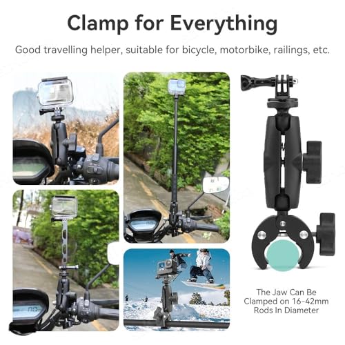 Image of yantralay Action Camera Handlebar Mount with 360 Dual Ball Head | Super Clamp for Go Pro, Insta 360, Mobile, Bike, Motorcycle - Universal Quick Release Bracket for Camera & Accessories.