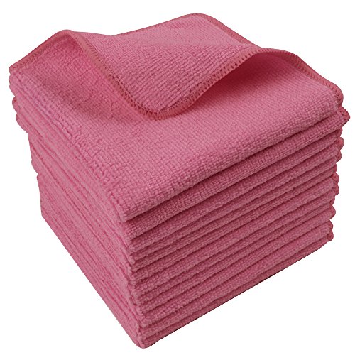 Sinland Microfiber Cleaning Cloth Absorbent Dish Cloth Kitchen Streak Free Dish Rags Lens Cloths 12 Inch X 12 Inch 12 Pack Dark Pink #TOP4