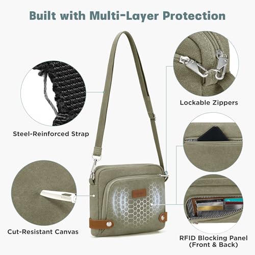 Image of Anti Theft Crossbody Bag for Women, RFID Blocking Travel Purse Slash Proof | CHUNLI Pickpocket Proof Crossbody Bags, Travel Purse Bag with Lockable Zippers & Slash Resistant Strap