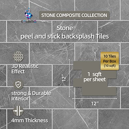 Colamo Luxury 10-Sheet Dark Gray Peel And Stick Large Subway Tile Faux Stone Tile Marble Tile For Kitchen Backsplash,Rv Self Stick On Accent Wall Tile,12”X12” Adhesive Mosaic Tiles For Bathroom Wall #TOP3