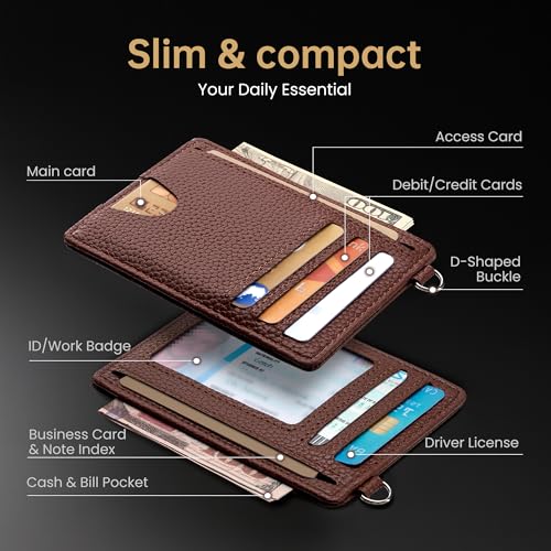 Image of Mayski Slim Wallet, Credit Card Holder for Women, Minimalist Front Pocket RFID Blocking Card Cases, Small Wallet Women Men(Lichee Coffee)