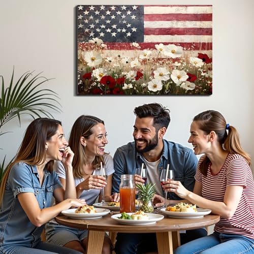 Image of Framed American Flag Abstract Wall Art, Patriotic Modern Canvas Art Pictures, USA Contemporary Wall Decor, Made in USA Ready to Hang for Living Room Office