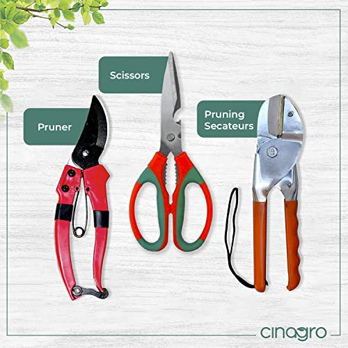 Image of Cinagro (Set of 3) Stainless Steel Gardening Tools, Pack of Pruning Shears, Pruning Secateurs and Gardening Scissors, Sharp Blades for Easy Cutting, Comfortable and Durable (Multicolor)